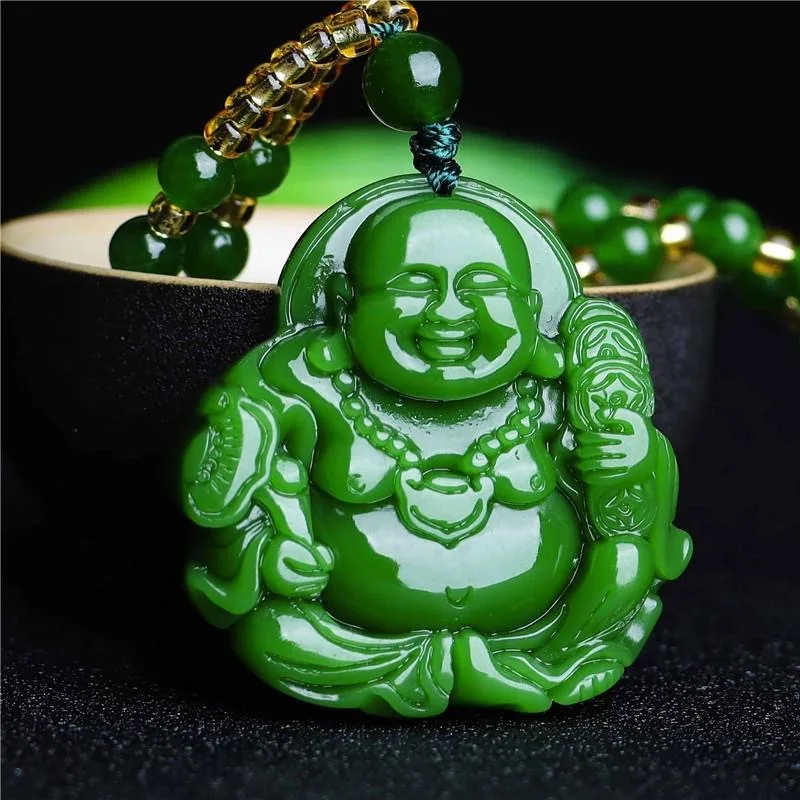 Necklaces - Китайский зеленый нефритовый кулон Будды Maitreya