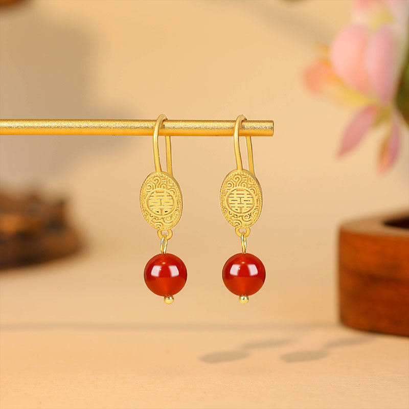 Earrings - Натуральные серьги-талисманы из красного нефрита, настоящие