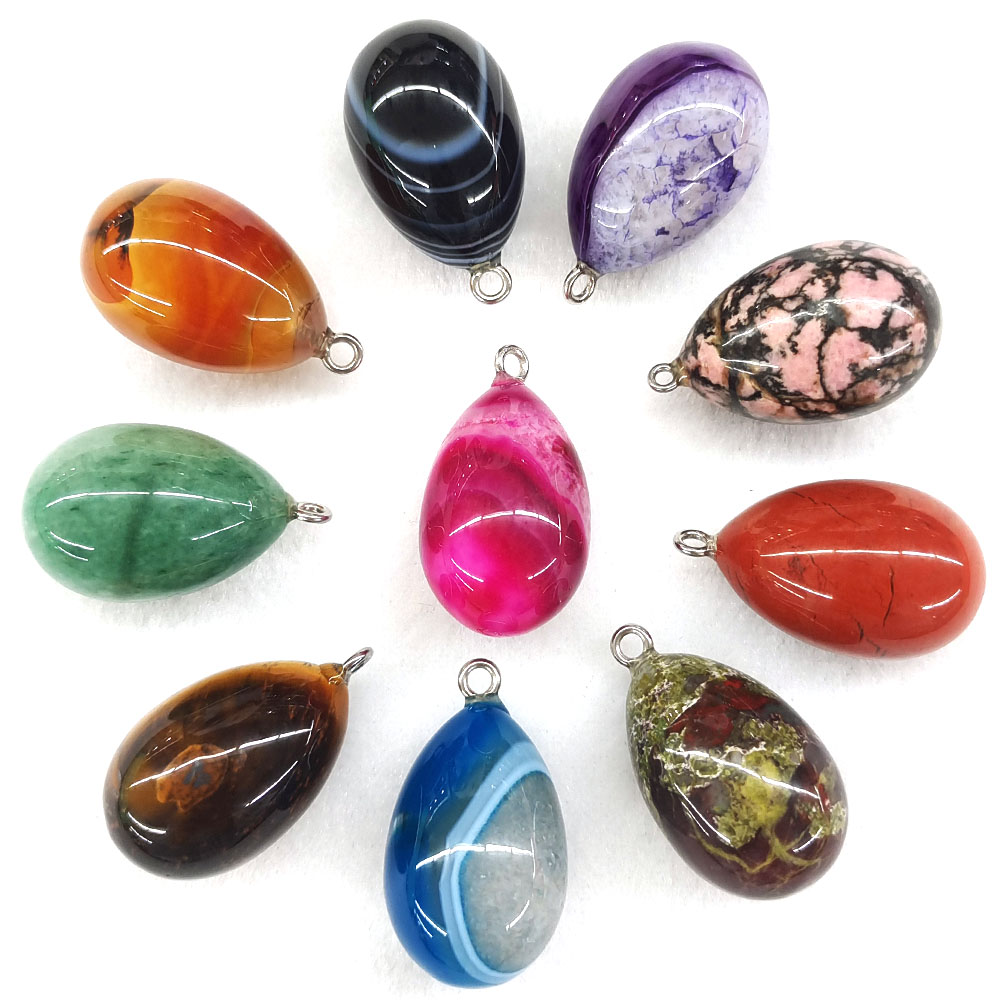 Crystal Pendant Necklace Natural Stone - Миниатюрный кулон в форме яйца, 30x19