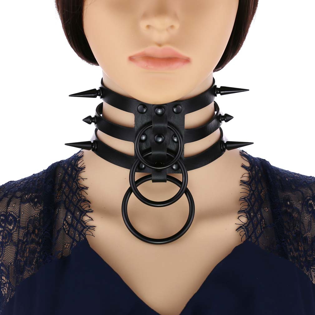 Goth Punk Spike Choker - Модное женское и мужское черное кожаное