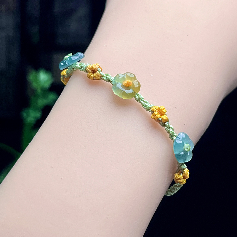 Bracelets - Мьянманский жадеитовый цветочный браслет, настоящие ювелирные